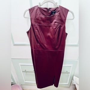 Ann Taylor EUC dark plum colored faux leather sheath dress size 10P